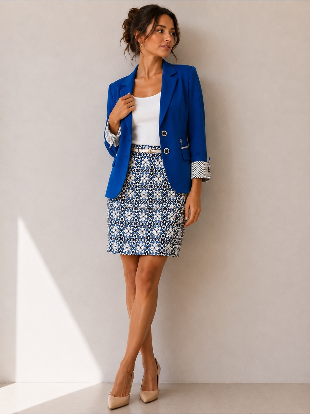 NWT Reebs from Istanbul Turkey 2 Piece Blue Blazer & Skirt Set Sz 4